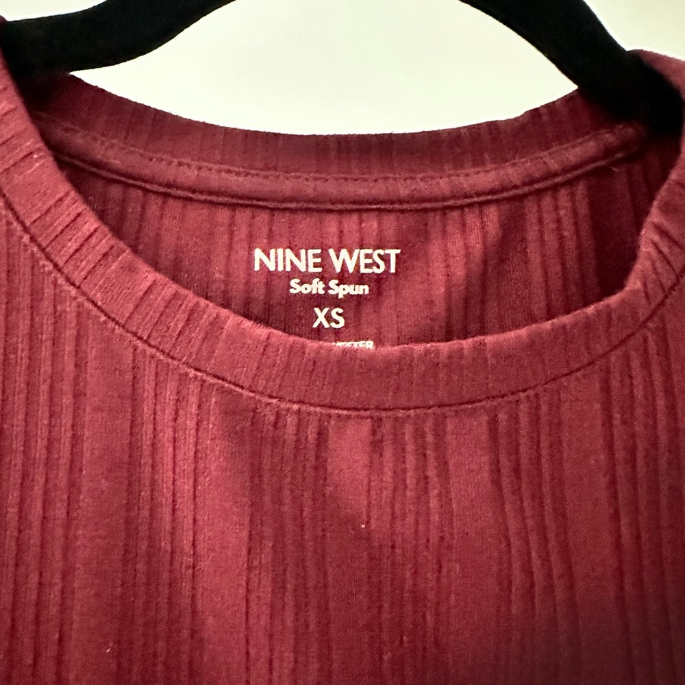 Nine West Soft Spun Elbow Sleeve Shirt - Burgundy
